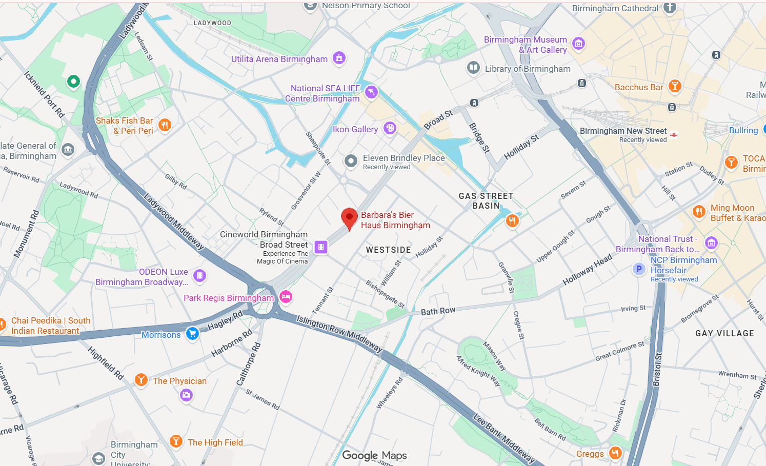Barbara's Bier Haus Birmingham Map