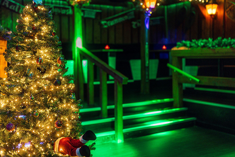 Bespoke Christmas Office Party Packages at Barbara’s Bier Haus Cardiff. Image of Christmas decorated party space at Barbara’s Bier Haus.